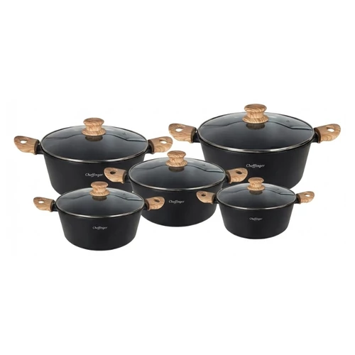 Cheffinger 10 részes fekete edénykészlet 20–28 cm CF-CS01