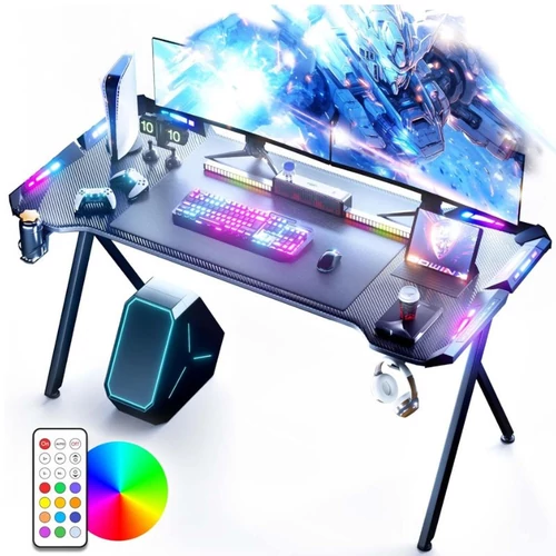 Dowinx RGB gamer számítógépasztal 140x60cm karbon szálas Fekete holm40038