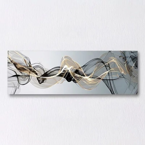 Modern absztrakt fekete–arany hullám vászon falikép 60 × 180 cm BQ37651