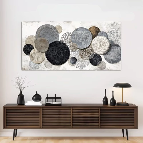 Modern absztrakt geometrikus vászon falikép kör motívumokkal 60x120cm GH13024204