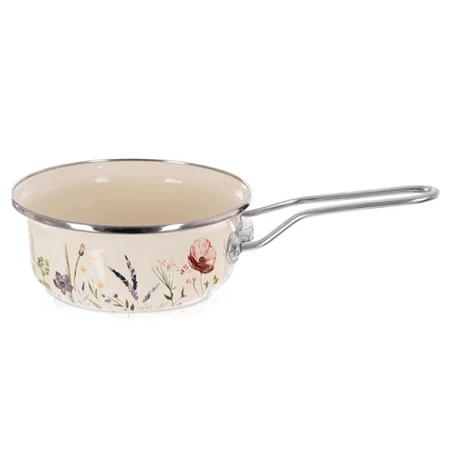 Krémszínű Zománcozott Nyeles Lábas Pipacsos Mintával (MAKI) – 650 ml, 14 cm 113389
