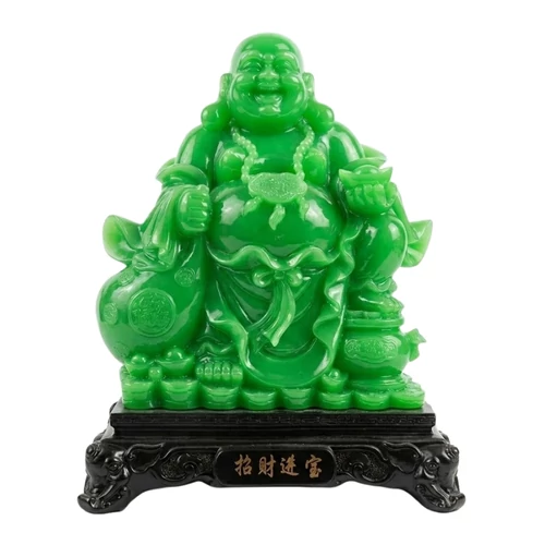 Dekoratív nevető Buddha szobor zöld kivitelben BDH2