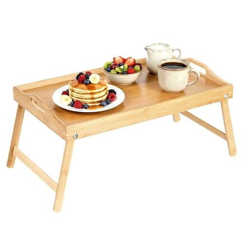 Vilde bambusz reggeliző tálca asztal 2 az 1-ben 50 × 30 cm – összecsukható, praktikus 139457