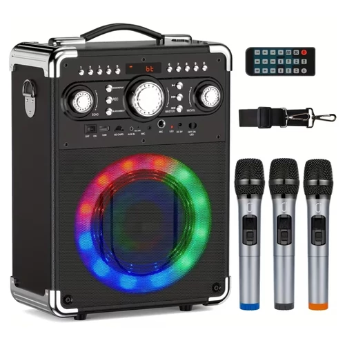 Hordozható karaoke hangszóró 2 mikrofonnal RGB világítással UJ4351202