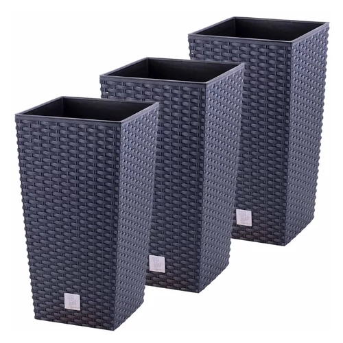 Rattan hatású négyzetes virágcserép szett 3 db 37,6 cm V4MV131Q58
