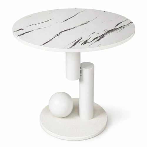 Modern Márványmintás Dohányzóasztal – Geometrikus Fehér Kivitel STL28B