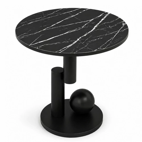 Modern Márványmintás Dohányzóasztal – Geometrikus Fekete Kivitel STL28CZ