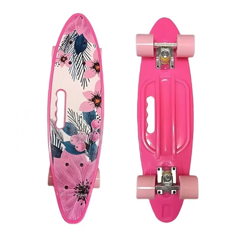 Rózsaszín virágos mini cruiser gördeszka 59x16cm FH846574
