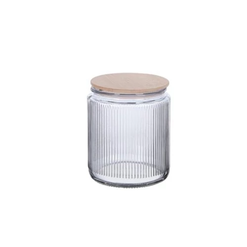 Elegáns Bordázott Üveg Ételtároló Vákuumos Bambusz Tetővel (1000 ml) 1008037