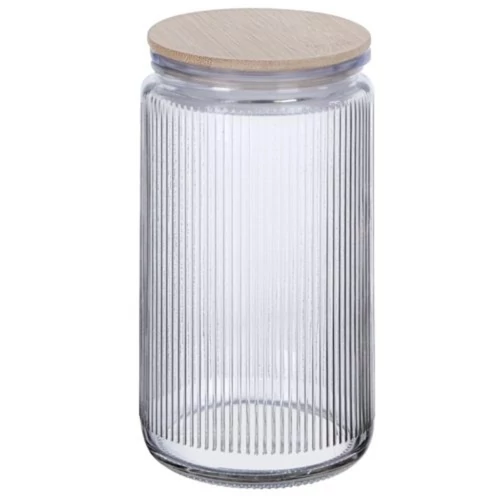 Elegáns Bordázott Üveg Ételtároló Vákuumos Bambusz Tetővel (2000 ml) 1008039