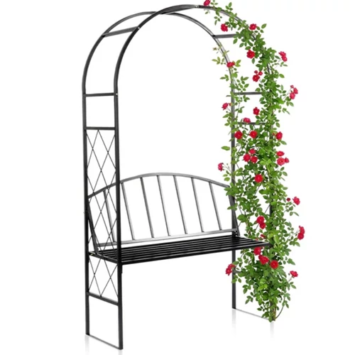 Kerti pergola fekete fém paddal – 115x50x210 cm 339538