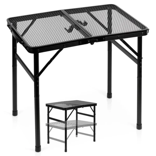 Összecsukható alumínium kempingasztal, fekete, 2 az 1-ben – 60x40x27/56 cm 489389