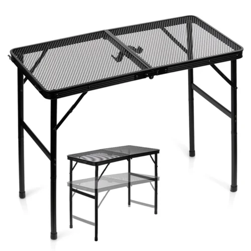 Összecsukható alumínium kempingasztal, fekete, 2 az 1-ben – 80x40x37/66 cm 489391