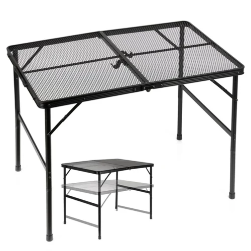 Összecsukható alumínium kempingasztal, fekete, 2 az 1-ben – 90x60x42/66 cm 489393