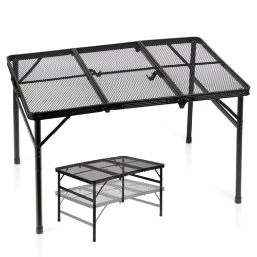 Összecsukható alumínium kempingasztal, fekete, 2 az 1-ben – 90x60x27/56 cm 489394