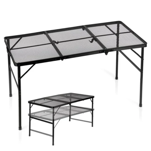 Összecsukható alumínium kempingasztal, fekete, 2 az 1-ben – 120x60x37/66 cm 489395