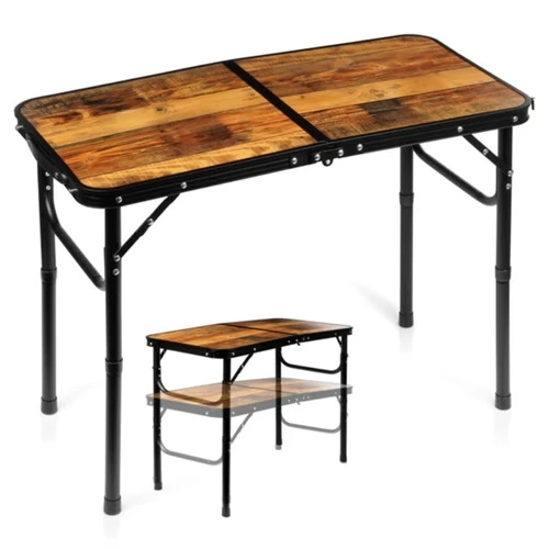 Összecsukható alumínium kempingasztal, barna, 2 az 1-ben – 80x40x33/60 cm 489400