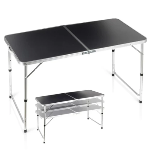 Összecsukható fém kempingasztal, grafit, 3 az 1-ben – 120x60x54/62/70 cm 489405