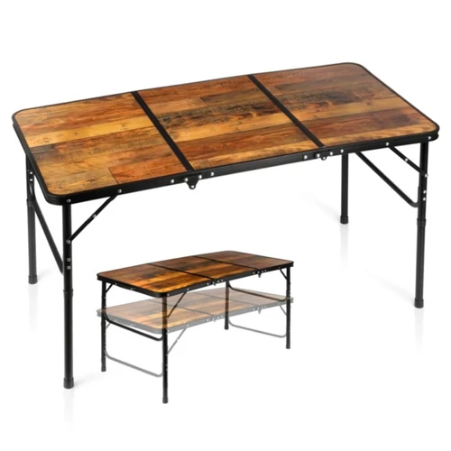 Összecsukható alumínium kempingasztal, barna, 2 az 1-ben – 120x60x34,5/65 cm 489406