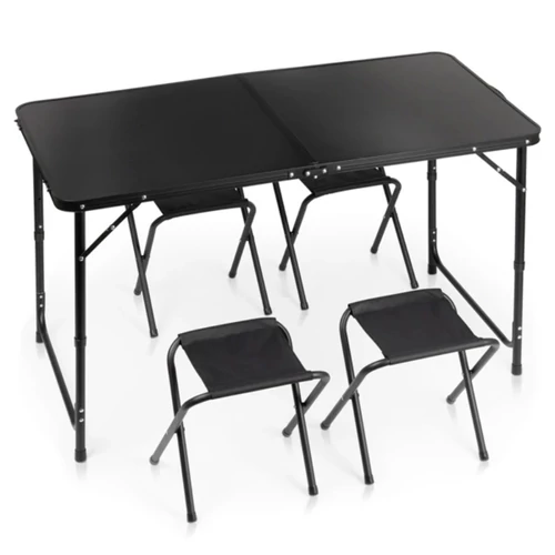 Összecsukható alumínium kempingasztal székekkel – 120x60x55/62/70 cm, 5 részes szett 489413