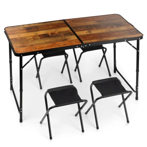 Összecsukható alumínium kempingasztal székekkel – 120x60x55/62/70 cm, 5 részes szett 489414