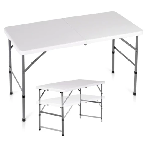 Összecsukható vendéglátóasztal, acél, fehér, 2 az 1-ben – 120x60x49/73,5 cm 489431