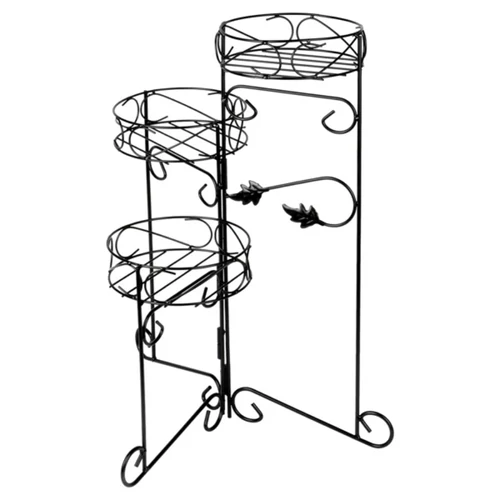 Fekete fém 3-szintes virágtartó állvány – 66 cm 568168