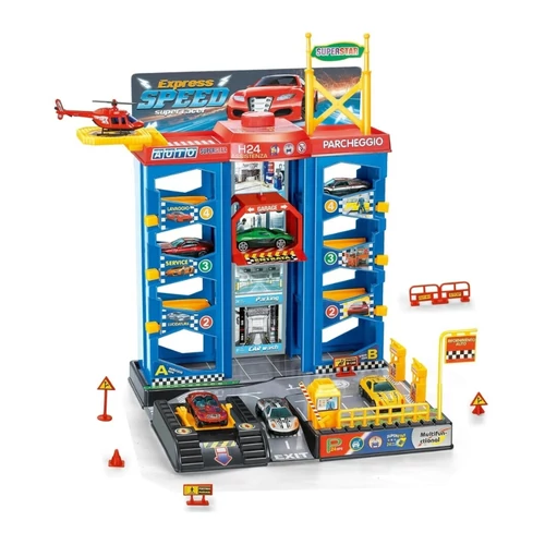 Parkolóház lifttel, helikopterrel és 3 kisautóval 038657
