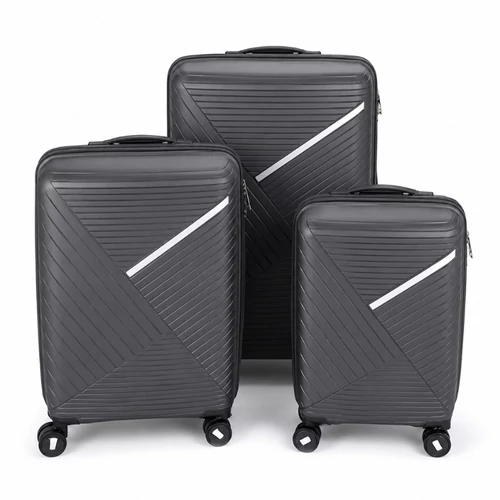 3 részes keményfedeles gurulós bőrönd szett – szürke GB-02