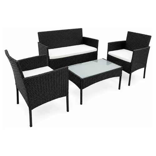 Kerti rattan hatású bútor szett üvegasztallal – 4 részes KR1