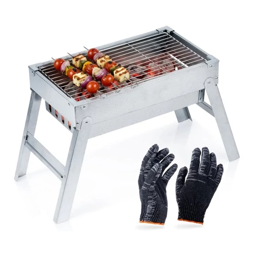 Összecsukható hordozható rozsdamentes acél faszenes grill – 46 × 21 × 27 cm 489385