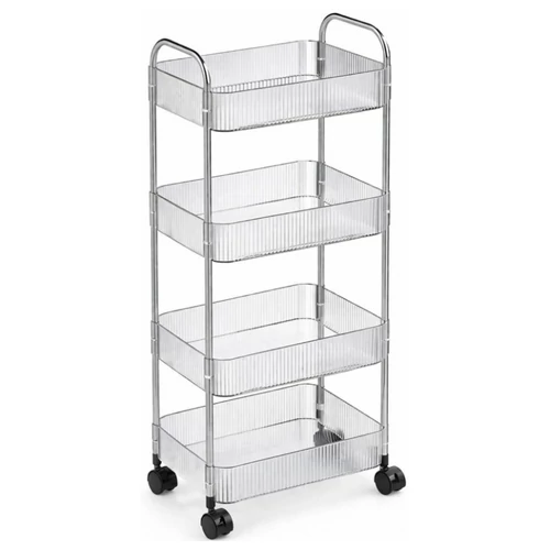 Mobil tárolópolc kerekekkel, 4 szintes, áttetsző, 36 × 26 × 95 cm SZ54
