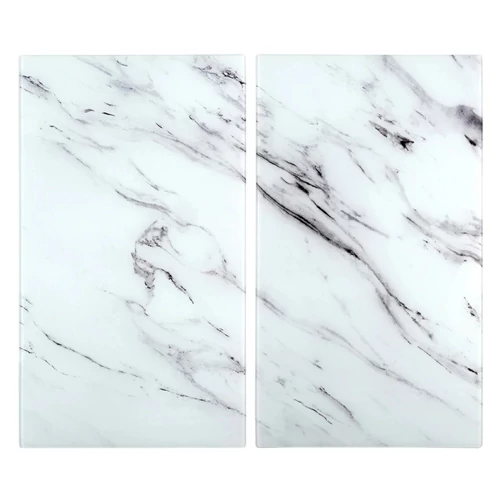 Kétrészes üveg vágódeszka és tűzhelyfedő szett – fehér márvány, 60 × 52 cm 259509