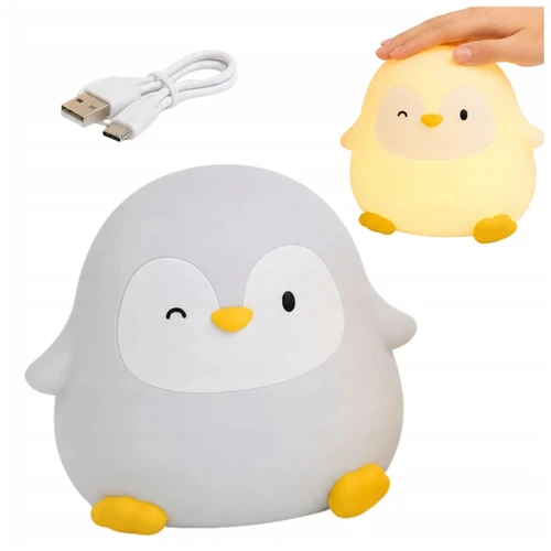 LED pingvin éjszakai lámpa gyerekeknek, szilikon, USB-C, időzítővel 12416