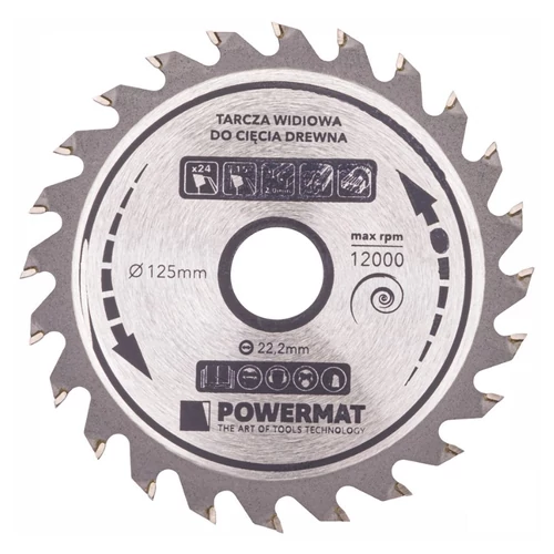 Powermat keményfém lapkás körfűrésztárcsa fához – 125 mm, 24 fog PM0894
