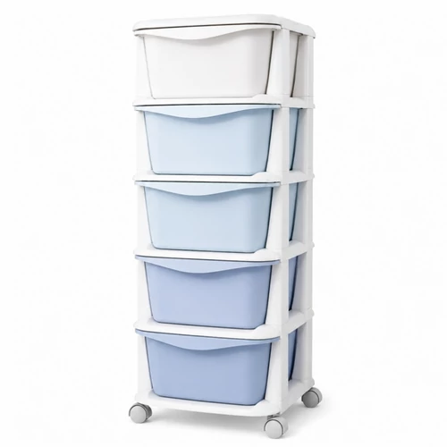 5 fiókos műanyag tárolószekrény kerekekkel – 90 × 36 × 36 cm PO23