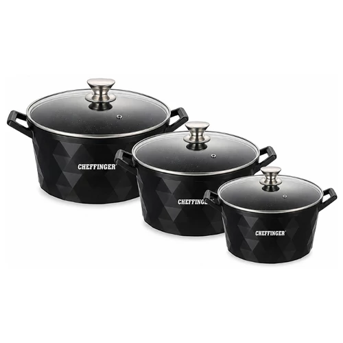 Cheffinger 6 részes márványbevonatos lábaskészlet üvegfedőkkel – 20/24/28 cm CF-DIAC03