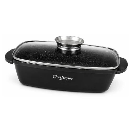 Cheffinger 32 cm-es márványbevonatos sütőtál üvegfedővel CF-RO32