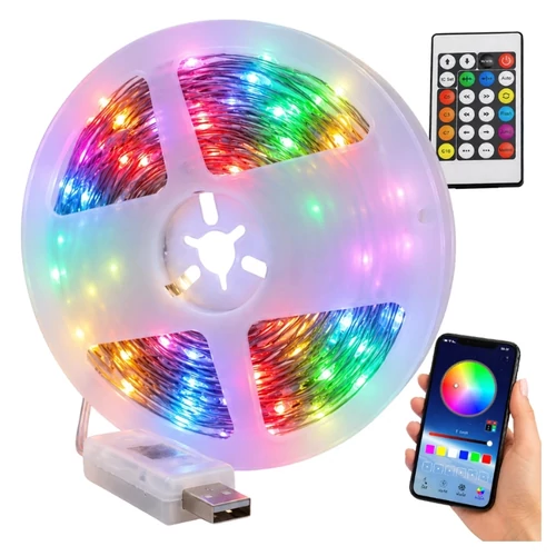 10 méteres RGB LED szalag kültérre, IP65, USB, Bluetooth, távirányítóval 12446