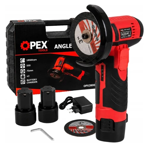 OPEX Tools OPX28003 akkumulátoros sarokcsiszoló 800 W, 2 akkumulátorral, 2 tárcsával 28003