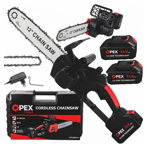 OPEX Tools OPX28014 akkumulátoros láncfűrész 12”, 2×21 V 3,0 Ah 28014