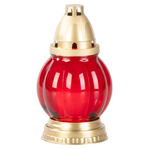 Piros üvegmécses sírra, arany fedéllel, 18 órás égési idő, 20 cm 2173228