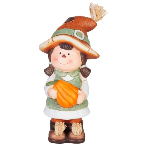 MagicHome Nature kislány tökkel őszi dekoráció – terrakotta – 10,5 × 11,5 × 23 cm 8092401