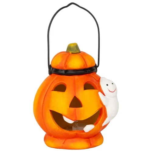 MagicHome Nature világító Halloween dekoráció – mosolygó tök kis szellemmel – 7,5 × 8 × 10 cm 8092405