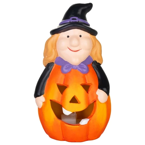 MagicHome halloweeni dekoráció – boszorkány töklámpásban, világító, terrakotta, 6,8 × 7,5 × 12,8 cm 8092406