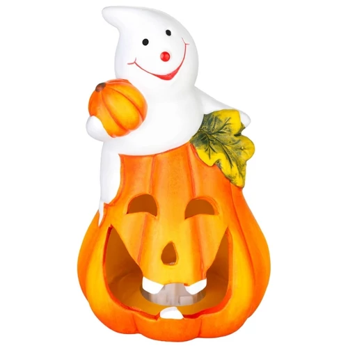 MagicHome Nature világító Halloween dekoráció – szellem tökön, terrakotta – 8,2 × 8,8 × 15 cm 8092407