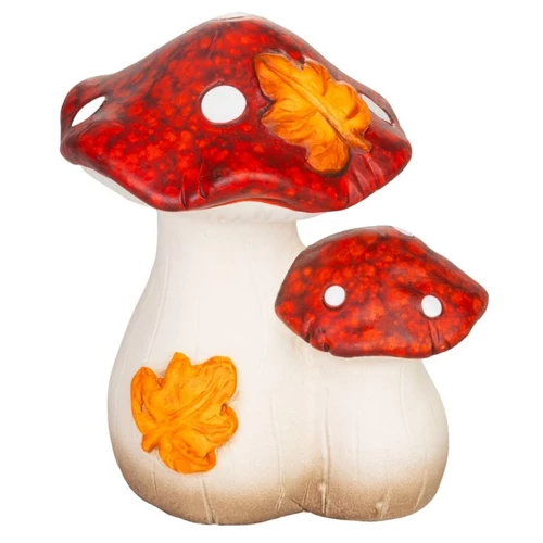 MagicHome Nature dekoratív gombapár őszi levelekkel, terrakotta – 9 × 12 × 13,6 cm 8092427