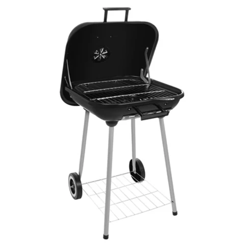 KAMINER faszenes kerti grill fedővel, kerekekkel és alsó polccal – 43,5 × 38,5 cm 00027321