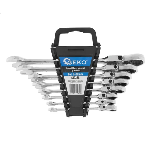 GEKO 8 részes csuklós racsnis csillag-villáskulcs készlet 8-22mm G10338