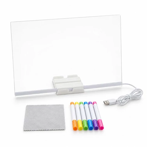 LED rajztábla 29 × 20 cm – 7 színes filctollal, USB kábellel 16504
